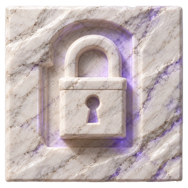 A marble tile carved with a padlock